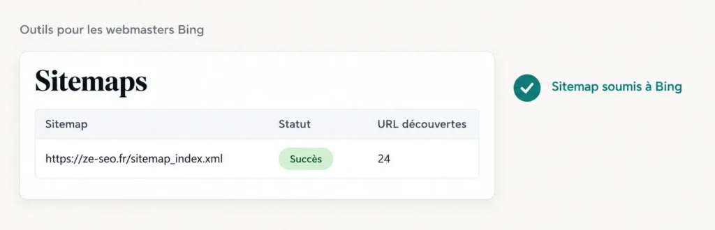 Illustration d’un sitemap soumis dans Bing Webmaster Tools