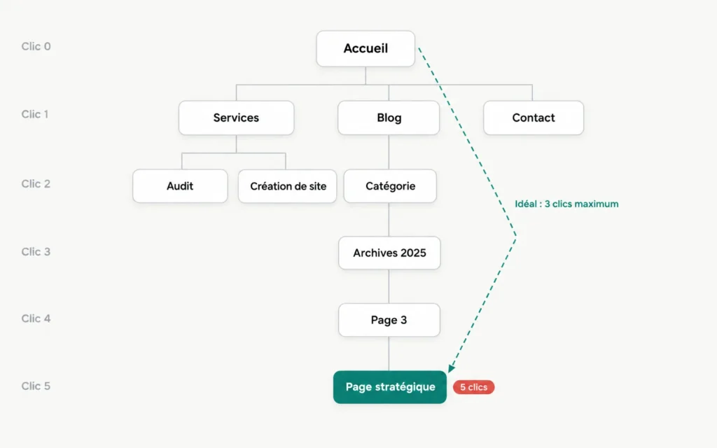 Profondeur de clic d’une page stratégique dans l’arborescence d’un site